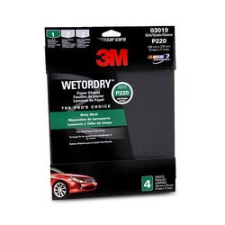 3M Wetordry Sandpaper, 03019, 9 in x 11 in, P220, 4 pack