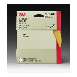 3M Stikit Gold Disc, 31440, 6 in, P150C, 5 discs per pack, 20 packs per case