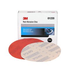 3M Red Abrasive Hookit Disc, 01220, 6 in, P240, 50 discs per box, 6 boxes per case