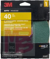 3M Green Corps Sanding Disc with Stikit Attachment 31547  6 in  40 grit  5 discs per pack  20 packs per case
