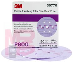 3M Hookit Purple Finishing Film Disc Dust-Free 30770 6 in P800 50 discs per box 4 boxes per case