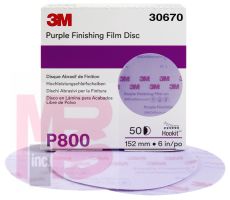 3M Hookit Purple Finishing Film Disc 30670 6 in P800 50 discs per box 4 boxes per case