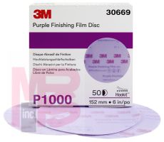 3M Hookit Purple Finishing Film Disc 30669 6 in P1000 50 discs per box 4 boxes per case