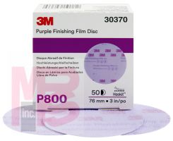 3M Hookit Purple Finishing Film Disc 30370 3 in P800 50 discs per box 4 boxes per case