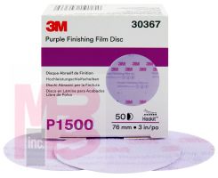 3M Hookit Purple Finishing Film Disc 30367 3 in P1500 grade 50 discs per carton 4 cartons per case