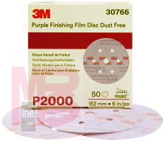 3M Hookit Purple Finishing Film Disc Dust-Free 30766 6 in P2000 50 discs per box 4 boxes per case