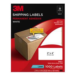 3M Shipping Labels 3100-T, 2 in x 4 in, 10/sheet, 100 sheets/pk
