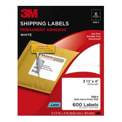 3M Shipping Labels 3100-V, 3 1/3 in x 4 in, 6/sheet, 100 sheets/pk
