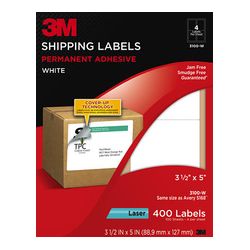 3M Shipping Labels 3100-W, 3 1/2 in x 5 in, 4/sheet, 100 sheets/pk