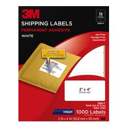 3M Shipping Labels 3200-T, 2 in x 4 in, 10/sheet, 100 sheets/pk
