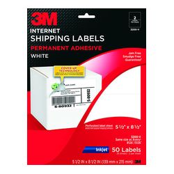 3M Shipping Labels 3200-V, 5 1/2 in x 8 1/2 in, 2/sheet, 25 sheets/pk