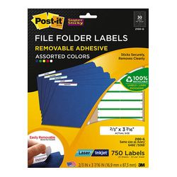 Post-it Filing Labels 2100-G, 2/3 in x 3 7/16 in (16,9mm x 87,3mm) Assorted Primary 30 labels/sht, 25 shts/pk