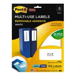 Post-it Multi-Use Labels 2500-N, 2 in x 4 in (50,8 mm x 101 mm) White 10 labels/sht 15 shts/pk