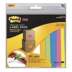 Post-it Label Pads 2900-M16, Multi-Pack, 7.5 in x 8.5 in Assorted Neon 225 labels/pk