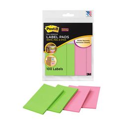 Post-it Label Pads 2900-PG, 1 7/8 in x 2 7/8 in (47,6 mm x 73 mm) Pink, Green 100 labels/pd, 25 pd/pk