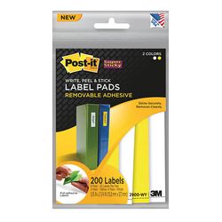 Post-it Label Pads 2900-WY, 5/8 in x 2 1/4 in (75,8 mm x 57,1) White, Yellow 200 labels/pd, 8 pds/pk