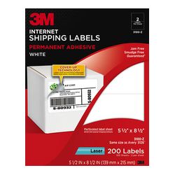 3M Shipping Labels 3100-Z, 5 1/2 in x 8 1/2 in, 2/sheet, 100 sheets/pk