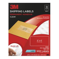 3M Shipping Labels 3400-T, 2 in x 4 in, 10/sheet, 50 sheets/pk