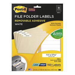Post-it Filing Labels 2100-L, 2/3 in x 3 7/16 in White 30/sht, 5 shts/pk