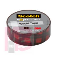 3M Scotch Expressions Washi Tape C314-P15  0.59 in x 393 in (15 mm x 10 m) Red Buffalo Plaid