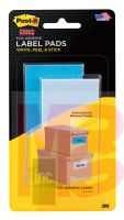 3M Post-it Label Pads 2900-BLB  2 in x 4 in (50.8 mm x 101 mm) Removable 2 in x 4 in Mediterranean Blue and Cloud Blue 25 Labels/Pad 2 Pads/Pack