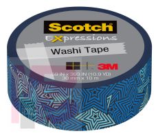 3M Scotch Expressions Washi Tape C314-P85  .59 in x 393 in (15 mm x 10 m) Retro Blue Stars
