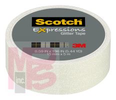 3M Scotch Expressions Glitter Tape C514-WHT  .59 in x 196 in (15 mm x 5 m) White Glitter