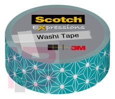 3M Scotch Expressions Washi Tape C314-P98  .59 in x 393 in (15 mm x 10 m) Teal White Stars
