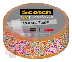 3M Scotch Expressions Washi Tape C314-P106  .59 in x 393 in (15 mm x 10 m) Tangerine Paisley