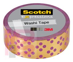 3M Scotch Expressions Washi Tape C614-P5  .59 in x 275 in (15 mm x 7 m) Gold Purple Dots