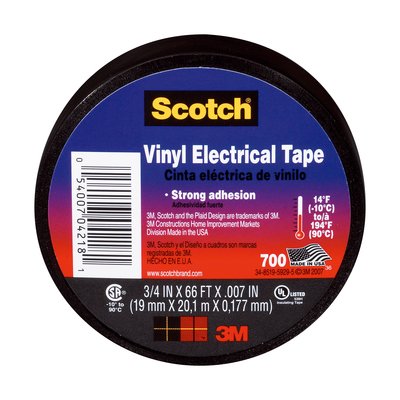 3M Scotch(R) 700 Vinyl Electrical Tape, 24413-BA-6, 5 pack of 3/4 in x 66 ft x 0.007 in, (19 mm x 20,1 m x 0,18 mm), 5/pack, 6 packs/case