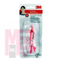 3M Flat Temple Safety Eyewear 47014-WV6  White/Pink Frame Clear/Scratch Resistant Lens 6/case