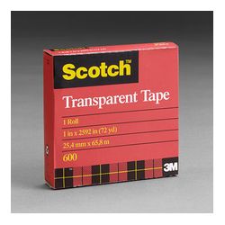 Scotch Premium Transparent Film Tape 600 Clear, 1 1/2 in 72 yd, 6 per box 4 boxes per case Boxed