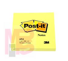 3M Post-it(R) Notes 654, 3 in x 3 in, (7.62 cm x 7.62 cm) Canary Yellow
