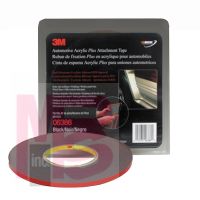 3M Automotive Acrylic Plus Attachment Tape 06386, Black, 1/4 In X 20 Yds, 45 mil, 12 per case