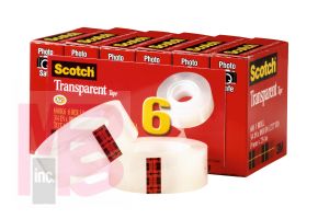 3M Scotch(R) Transparent Tape 600K6, Clear, 3/4 in. x 1000 in, 6 rolls per Package