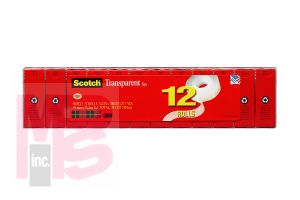3M Scotch(R) Transparent Tape 600K12, 3/4 in x 1000 in 12 pack