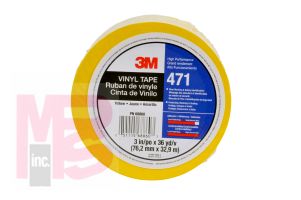 3M Vinyl Tape 471 Yellow Heat Treated, 1/4 in x 36 yd, 144 individually wrapped rolls per case Conveniently Packaged