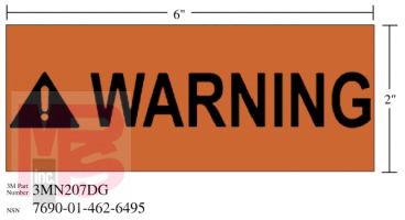 3M Diamond Grade Safety Sign 3MN207DG "WARNING"  6 in x 2 in 10 per package