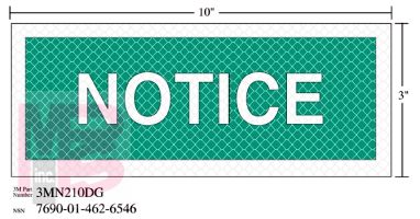 3M Diamond Grade Safety Sign 3MN210DG "NOTICE"  10 in x 3 in 10 per package