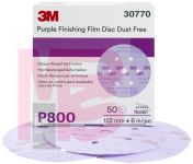 3M Hookit Purple Finishing Film Disc Dust-Free 30770 6 in P800 50 discs per box 4 boxes per case