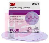 3M Hookit Purple Finishing Film Disc 30671 6 in P600 50 discs per box 4 boxes per case
