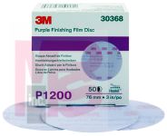 3M Hookit Purple Finishing Film Disc 30368 3 in P1200 grade 50 discs per carton 4 cartons per case