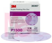 3M Hookit Purple Finishing Film Disc 30367 3 in P1500 grade 50 discs per carton 4 cartons per case