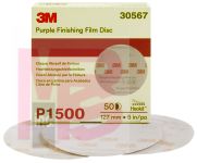 3M Hookit Purple Finishing Film Disc 30567 5 in P1500 grade 50 discs per carton 4 cartons per case