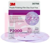 3M Hookit Purple Finishing Film Disc Dust-Free 30766 6 in P2000 50 discs per box 4 boxes per case