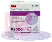 3M Hookit Purple Finishing Film Disc 30366 3 in P2000 50 discs per box 4 boxes per case