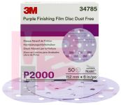 3M Hookit Purple Finishing Film Disc Dust Free 34785 6 in 17 Hole P2000 grade 50 discs per carton 4 cartons per case