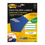Post-it Filing Labels 2100-G, 2/3 in x 3 7/16 in (16,9mm x 87,3mm) Assorted Primary 30 labels/sht, 25 shts/pk