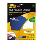 Post-it Filing Labels 2100-H, 2/3 in x 3 7/16 in (16,9 mm x 87,3 mm) White 30 labels/sht, 25 shts/pk